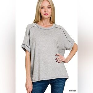 Zenana Full Size Soft Melange Hacci Short Sleeve Hi-low Tee Plus Size